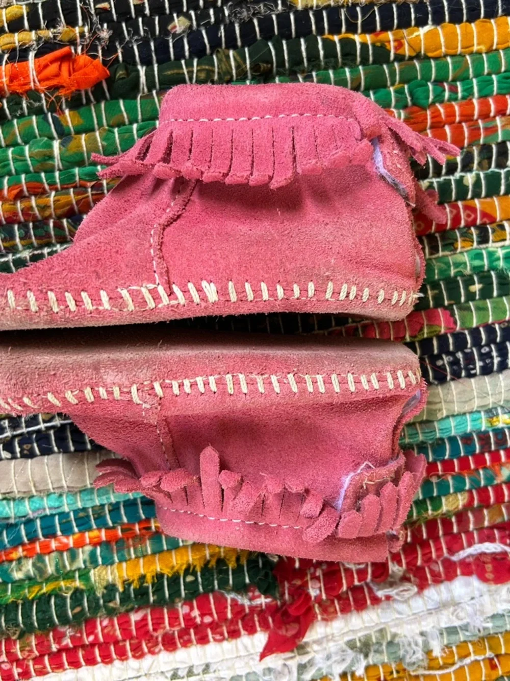 Minnetonka Pink Fringe Baby Moccasins Infant Toddler 4